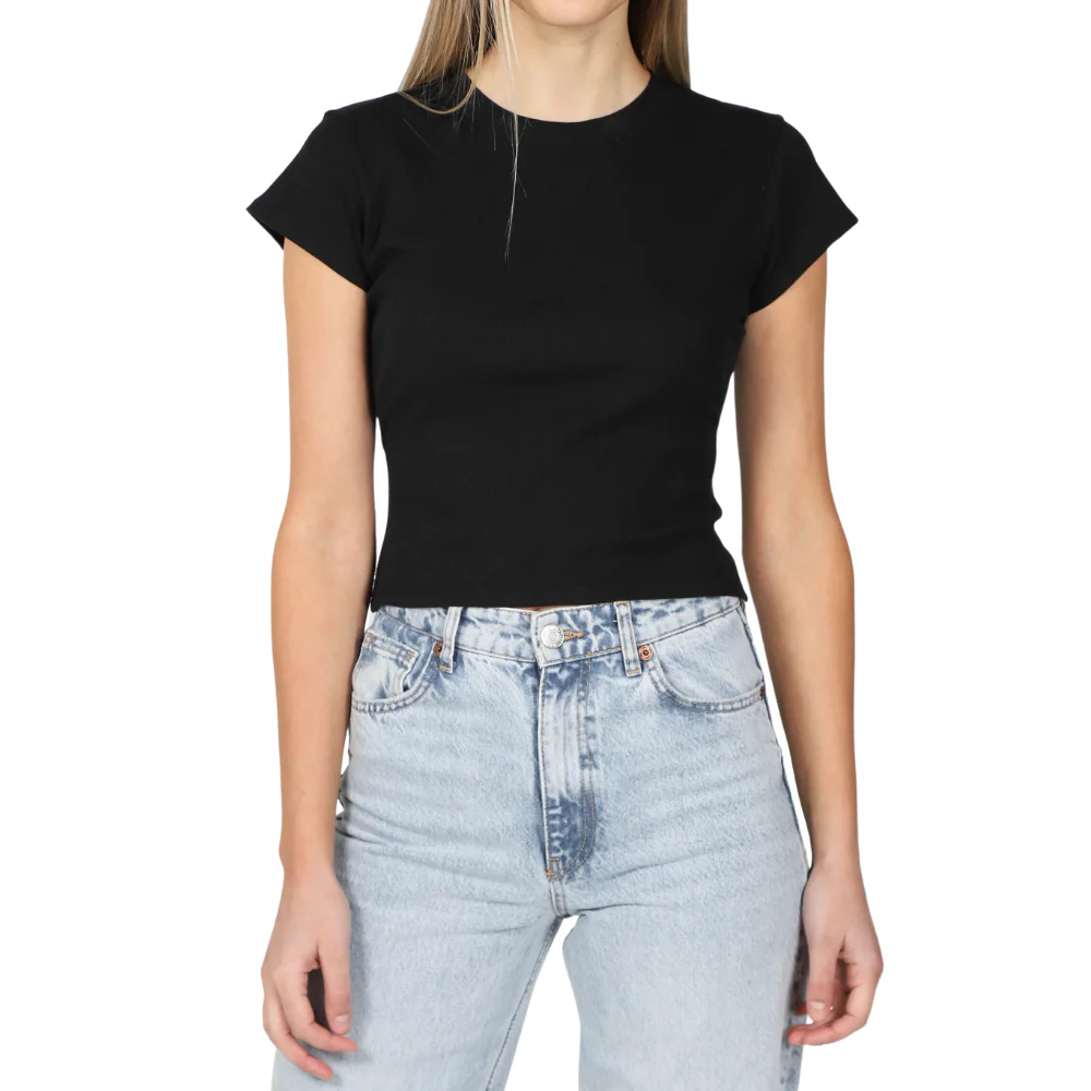 Brunette Ribbed Cropped Fitted T-Shirt - Image 2