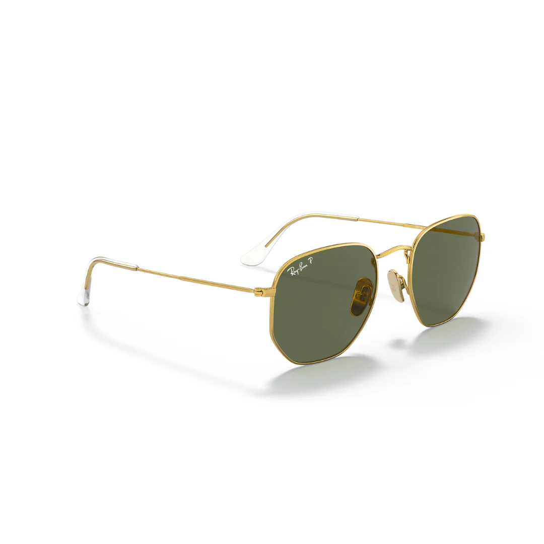 Ray Ban Hexigonal Sunglasses- Legend Gold, Polar Green - Image 4