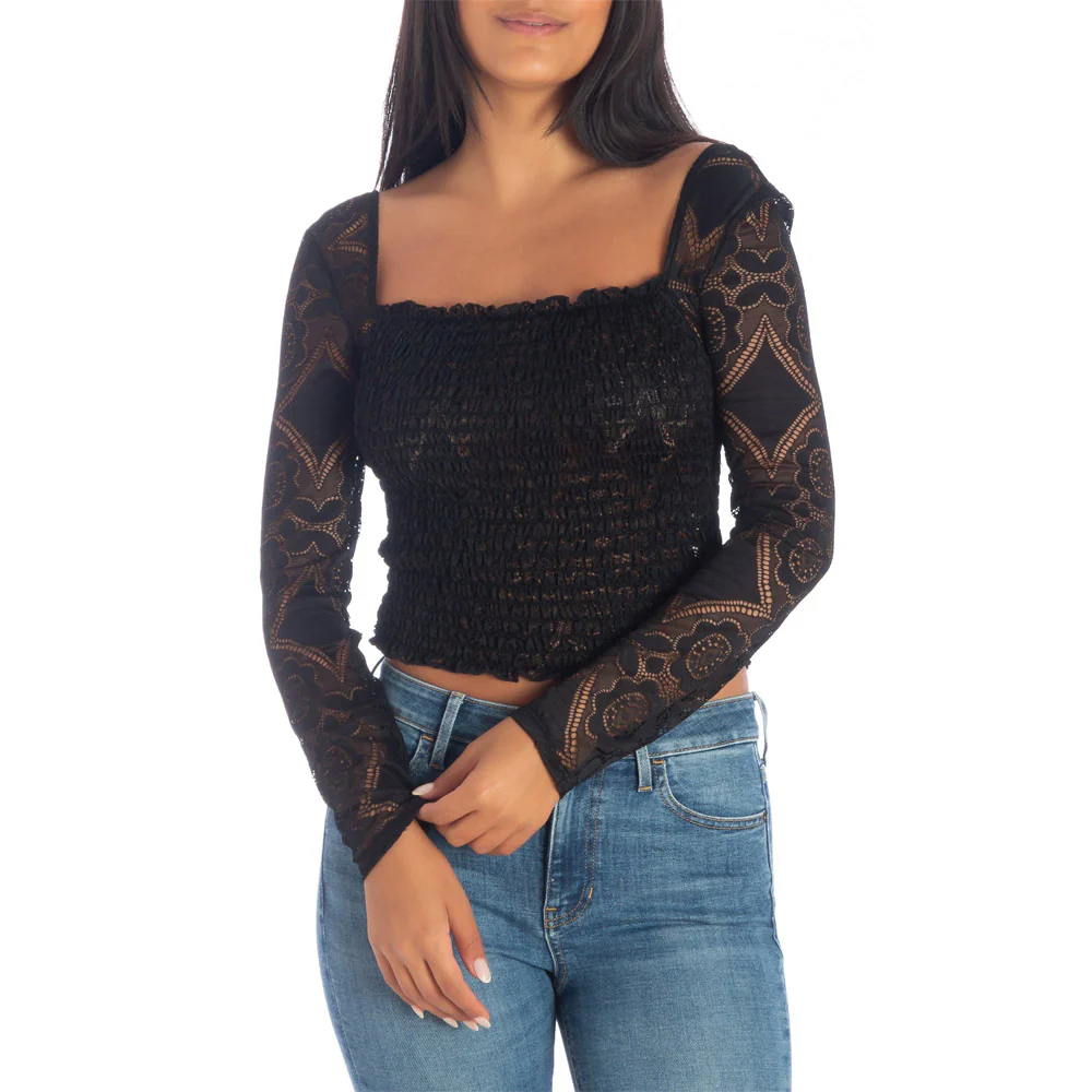 Guess Smocked Decora Lace Top