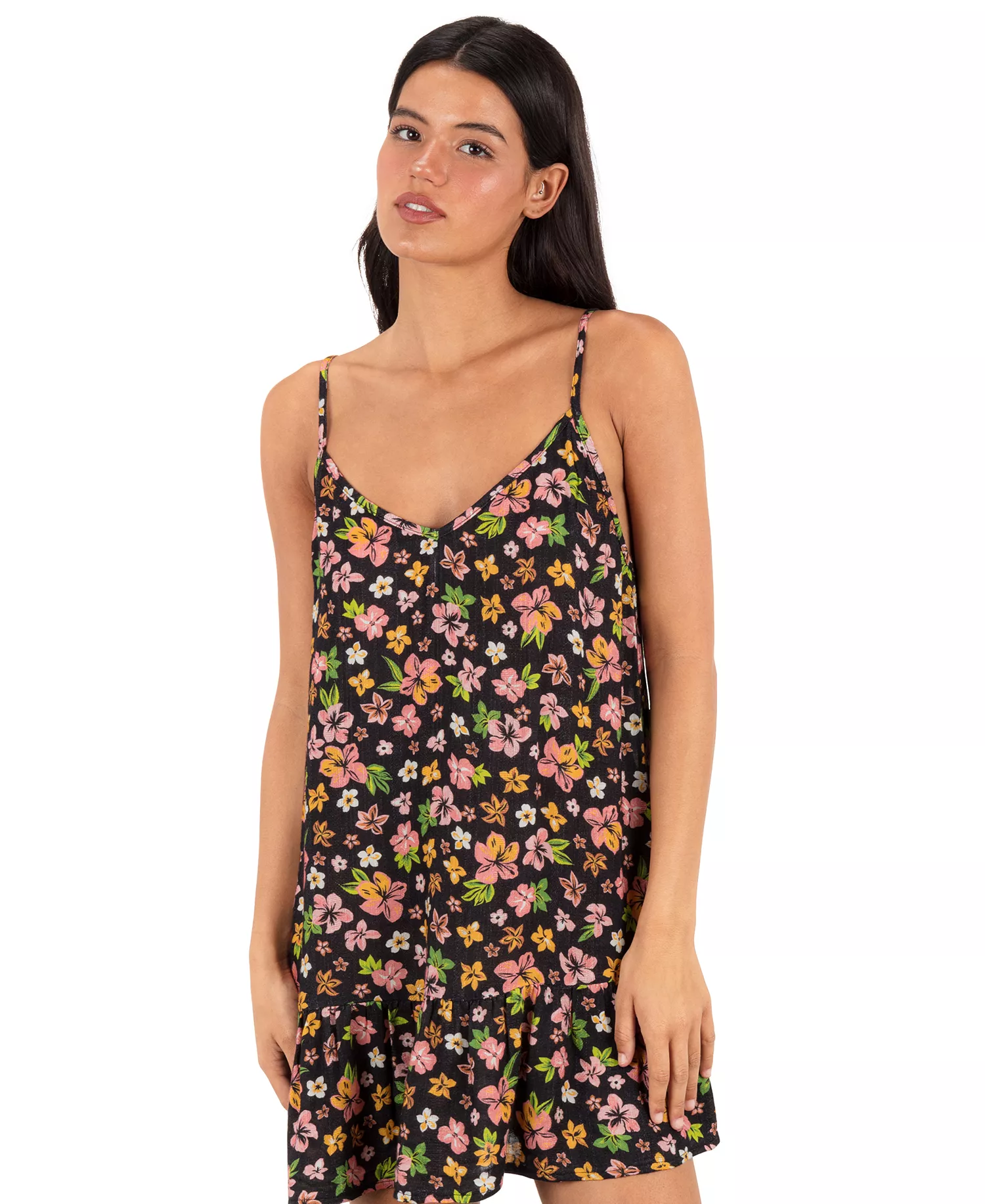 Hurley Women's Hibiscus Dream V Neck Mini Dress - Black Floral