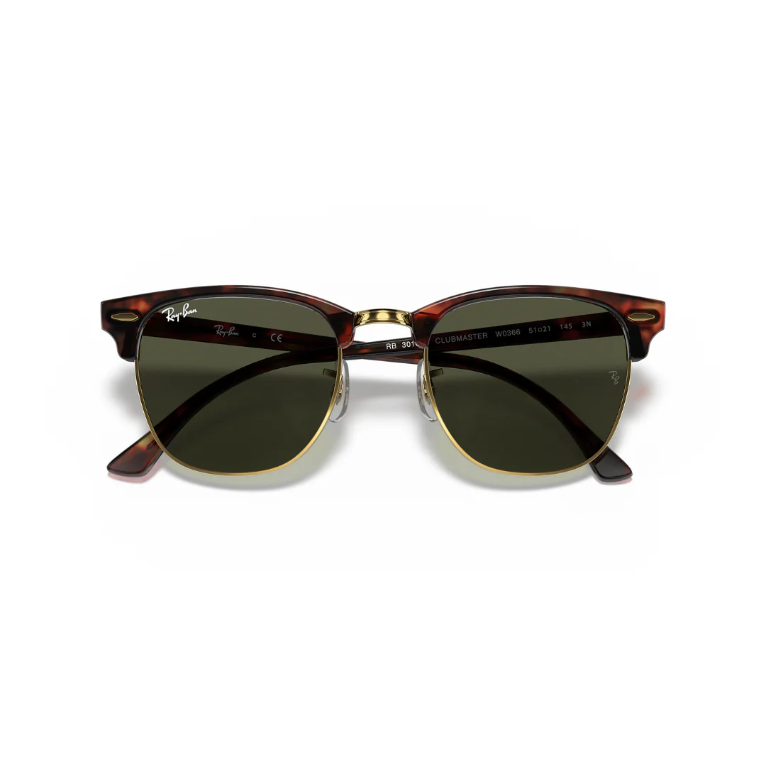 Ray Ban Clubmaster - Men's Sunglasses - Mock Tortoise Arista, G-15 Green - Image 2