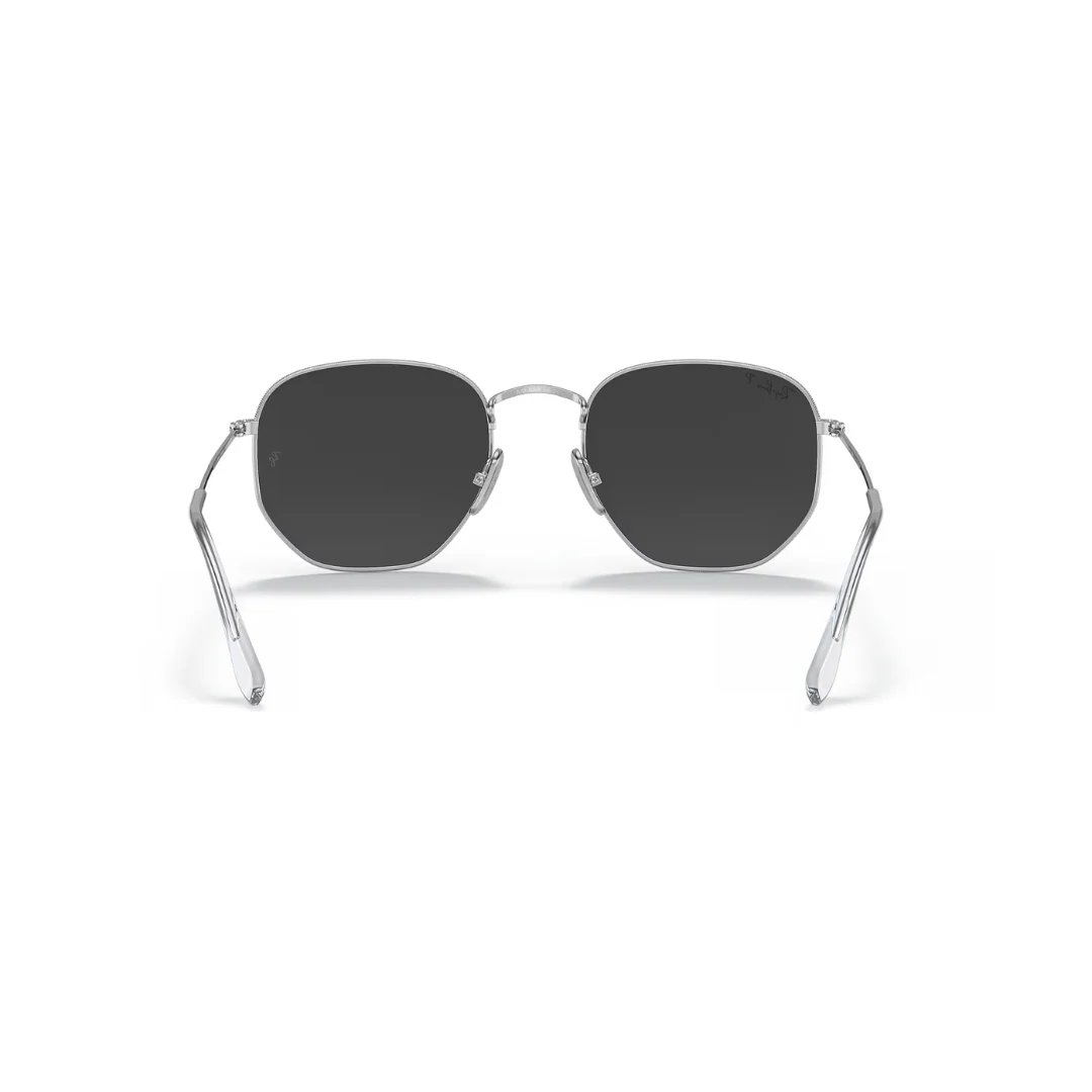 Ray Ban Hexigonal Sunglasses- Silver, Polar Black - Image 4