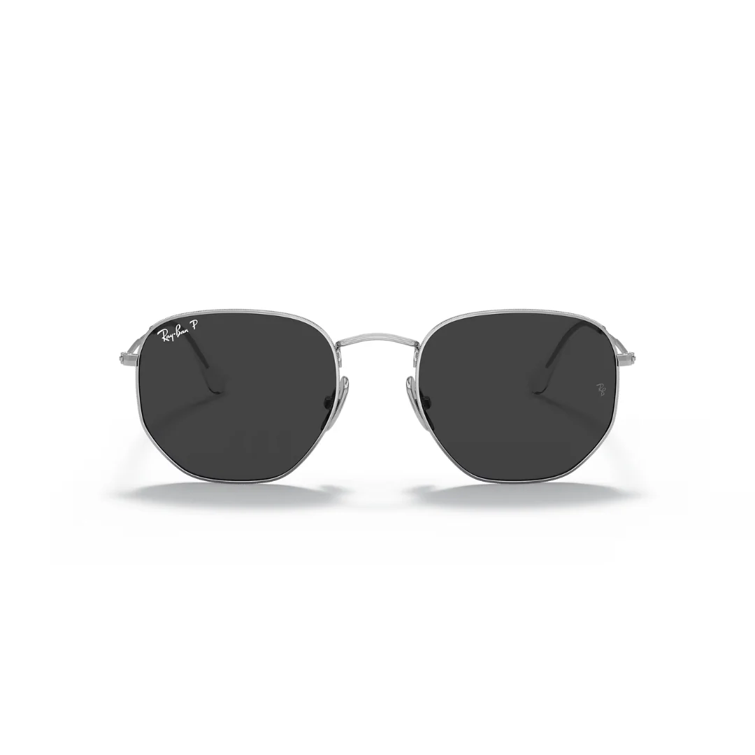 Ray Ban Hexigonal Sunglasses- Silver, Polar Black - Image 6