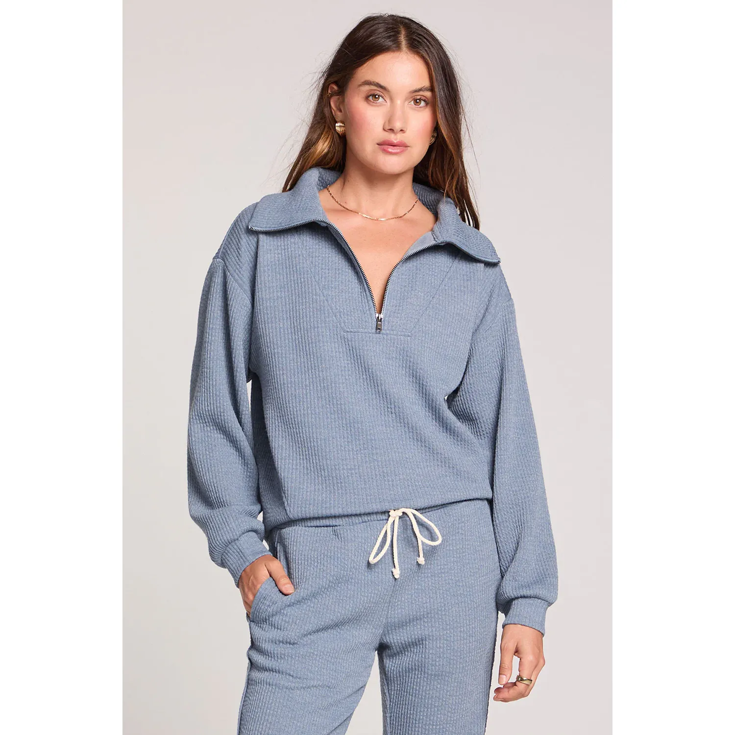 Saltwater Luxe Women's Half Zip Seam Pullover - Worn Blue