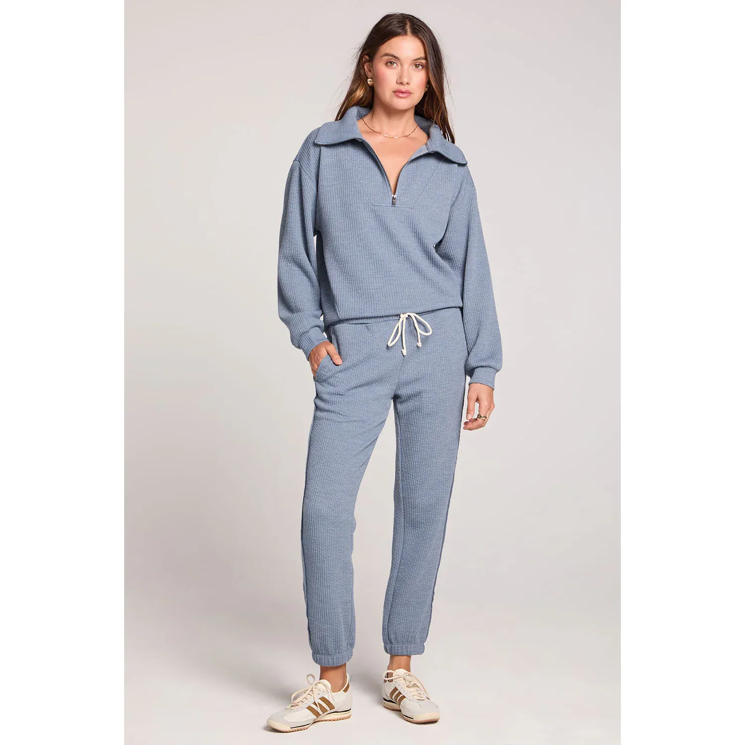 Saltwater Luxe Women's Half Zip Seam Pullover - Worn Blue - Image 2