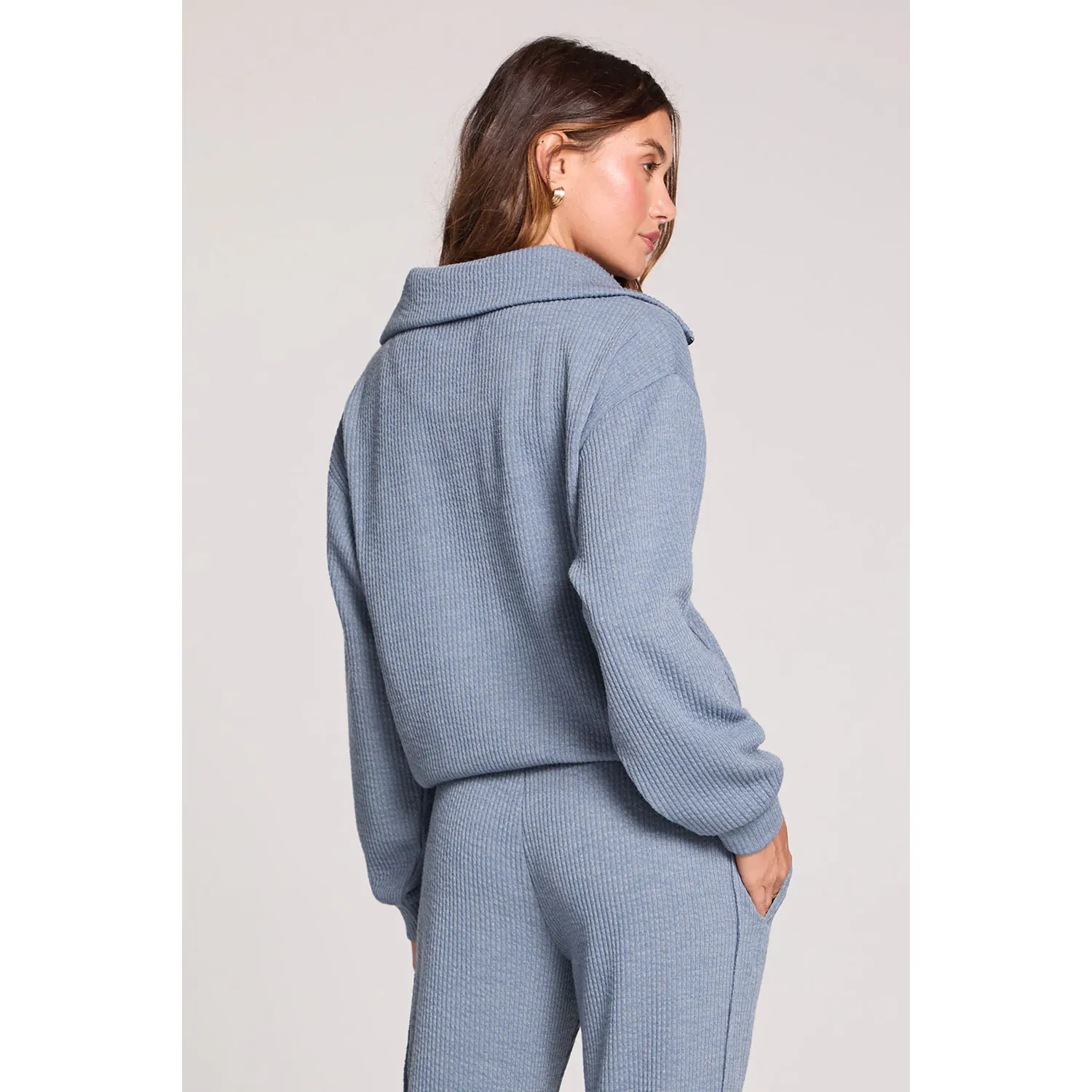 Saltwater Luxe Women's Half Zip Seam Pullover - Worn Blue - Image 3