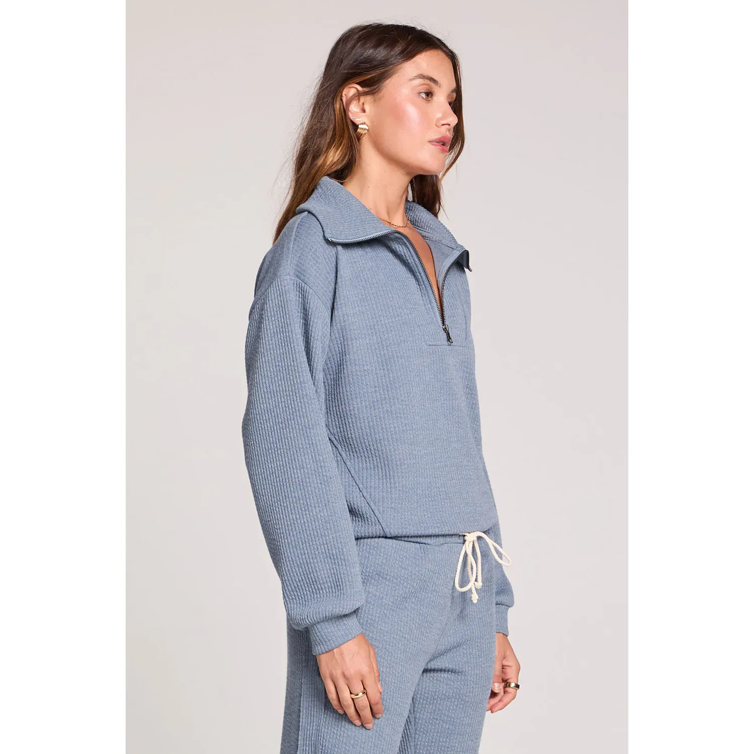 Saltwater Luxe Women's Half Zip Seam Pullover - Worn Blue - Image 4