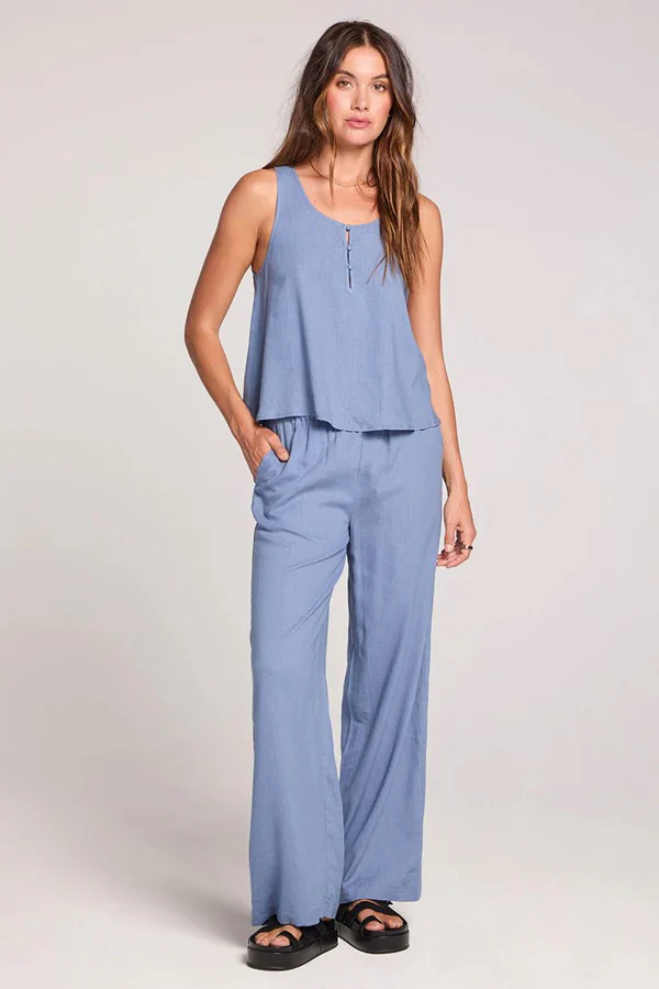 Saltwater Luxe Women's Woven Pull On Pant - Worn Blue - Image 2