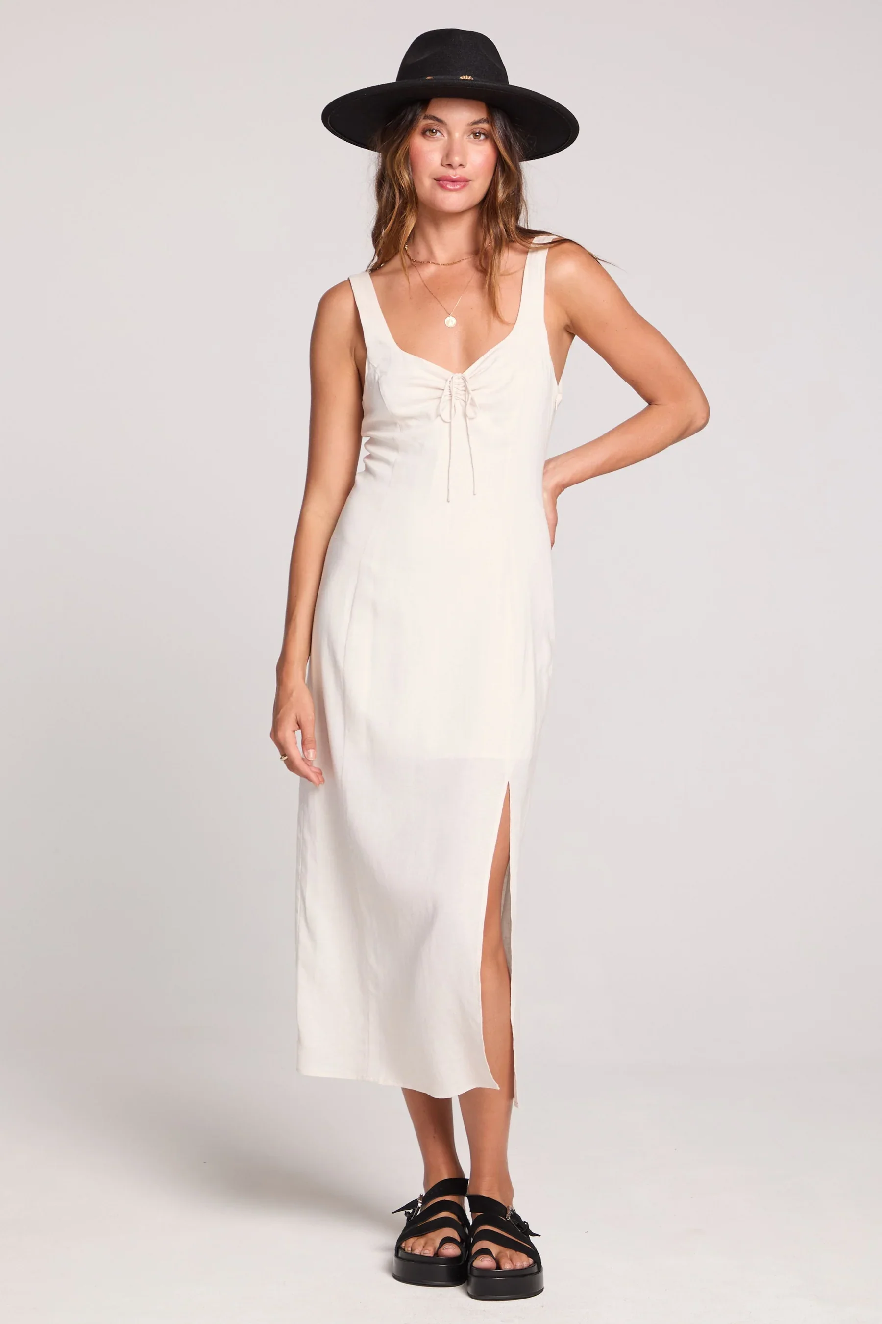 Saltwater Luxe Women's Woven Tank Midi Dress - Ecru