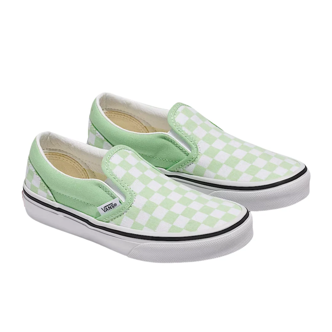 Vans Kids Classic Slip On Shoes - Color Theory Checkerboard Pistachio Green - Image 2