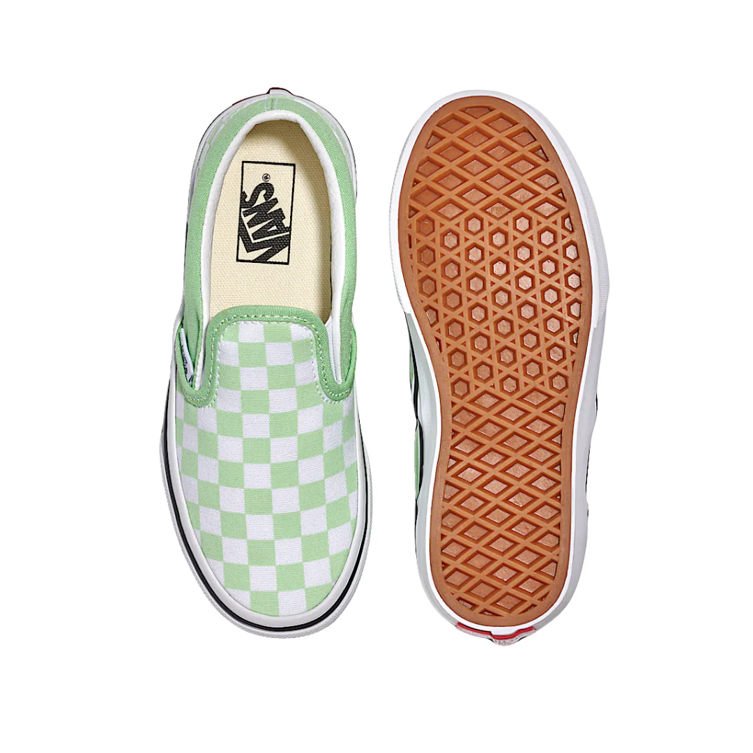 Vans Kids Classic Slip On Shoes - Color Theory Checkerboard Pistachio Green - Image 4